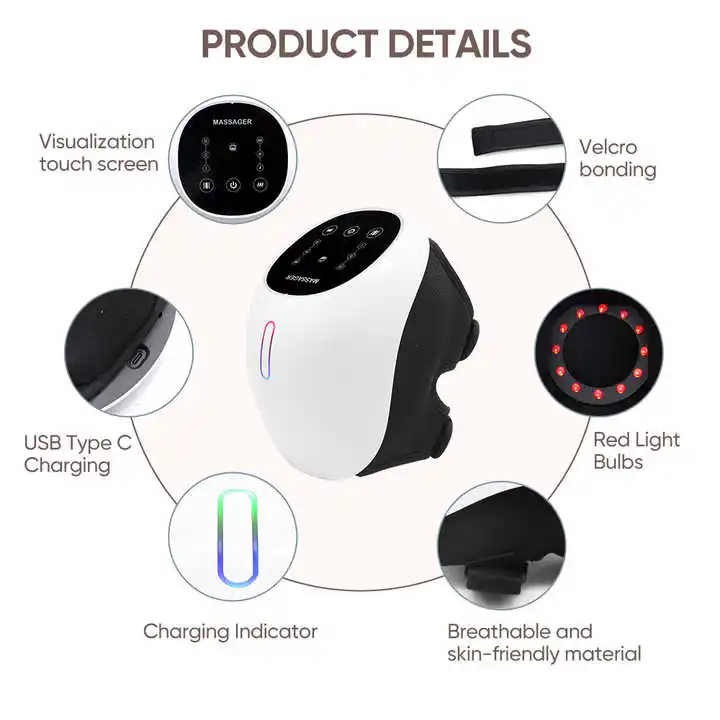 Electric Knee Joint Massager Red Light Therapy Leg Hot Compression Air Bag 3 Modes 2200mAh Battery Effective Dredge Pain Relief