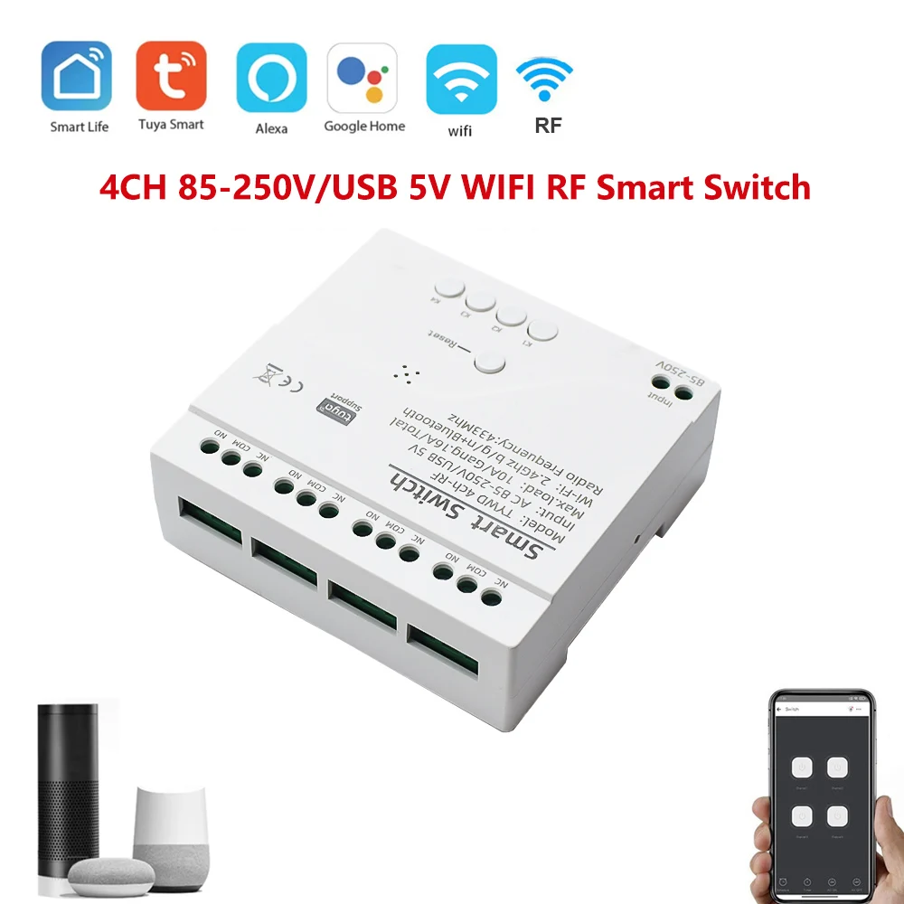 Tuya Smart Life Wifi Wireless Switch Module 4ch Ac 220v 85-250v Inching ...