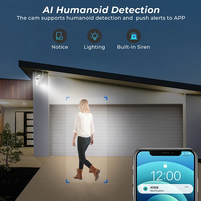 ICSEE 4K 8MP Dual Lens Ai Home Security Network Camera Outdoor Wifi PTZ Night Vision Auto Tracking Cloud SD Card Storage 1-Year