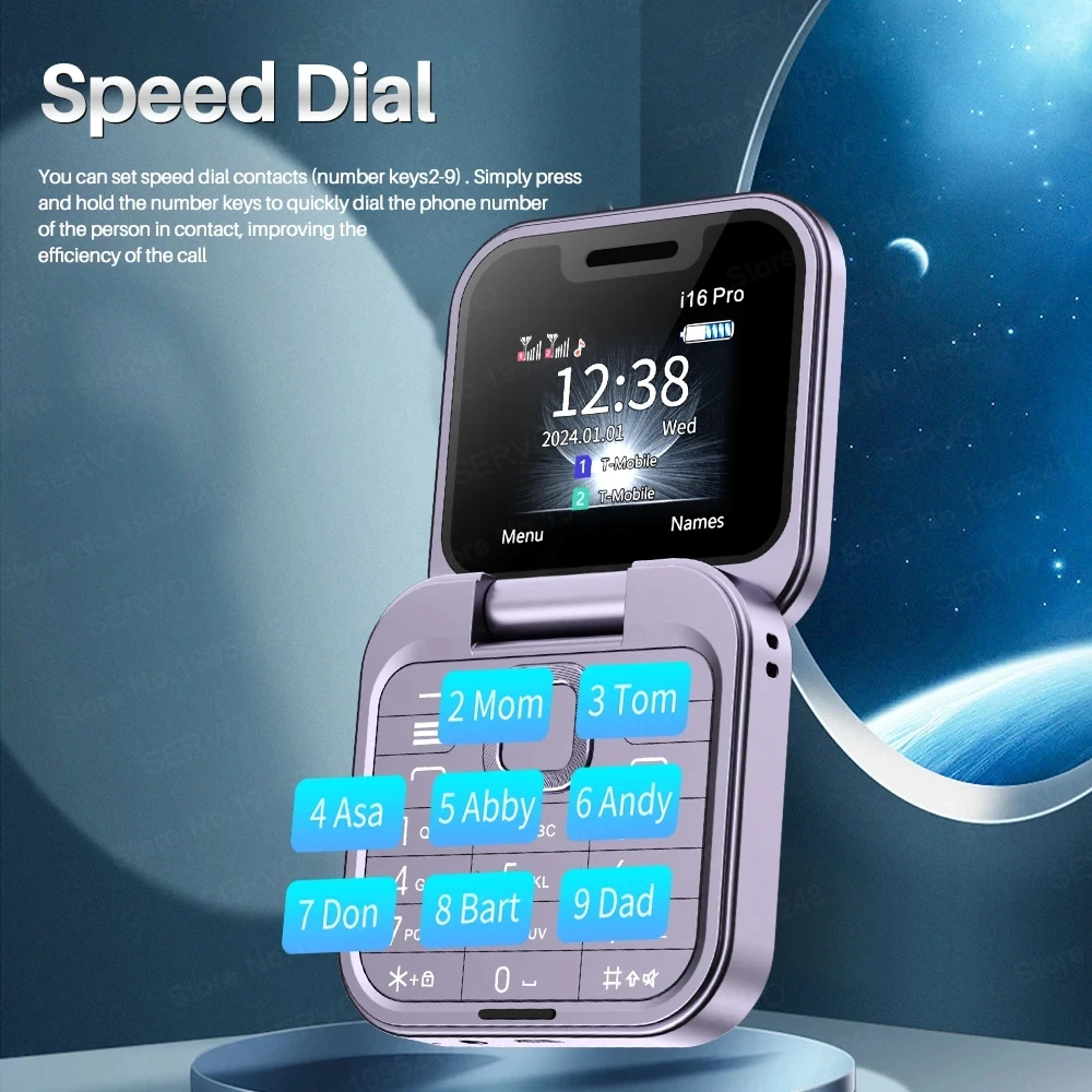 I16Pro Foldable Mobile Phone Auto Call Record Speed Dial FM Radio Mini Flip Phones 2 Card Unlocked Cellphone I16Pro Fold Phone