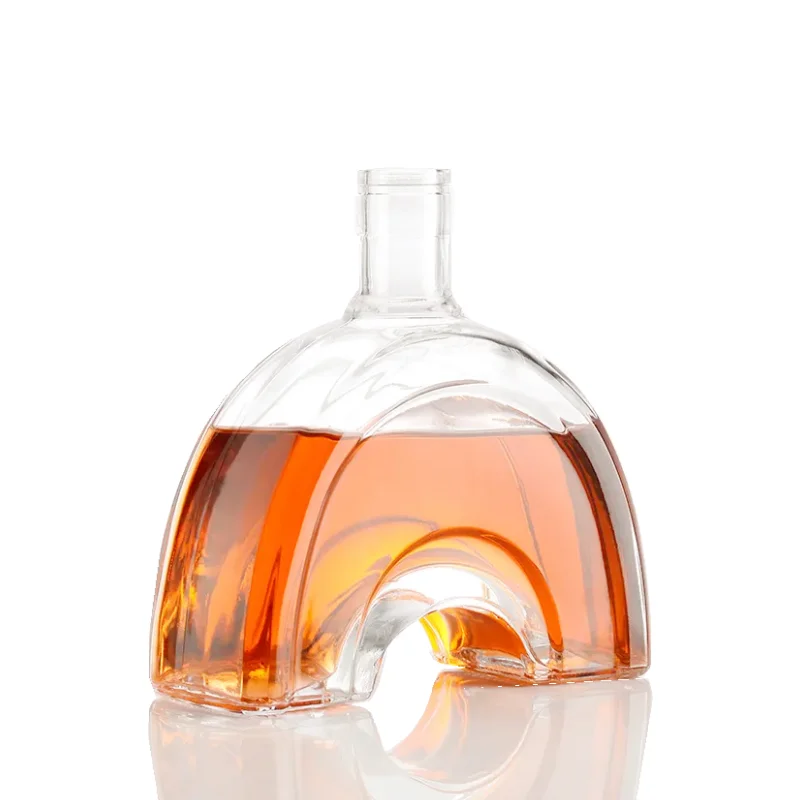 Custom Unique Flat Shaped Embossed Logo Empty Clear Alcohol Tequila Vodka Whiskey Brandy Glass Liquor Bottle 50cl/70cl Box 750ml