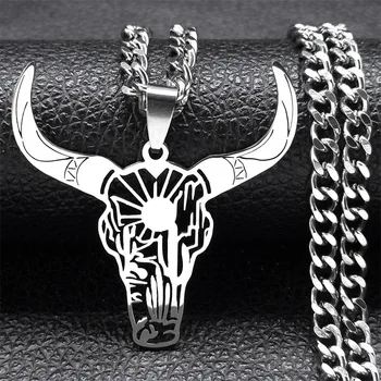 Gothic Punk Style Personality Trend Men Bull Head Skeleton Necklace