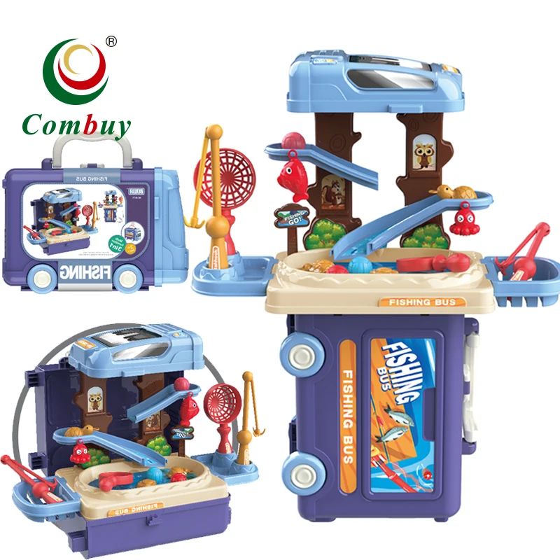 Suitcase Fishing Bus Game 3in1 Table Toys Kids Plastic Toy Fish