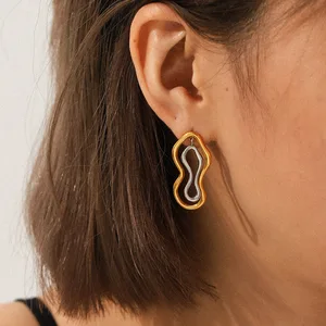 MW Two-tone Hollow Stud Earrings 18K PVD Gold Stainless Steel Geometric Trendy Women's Engagement