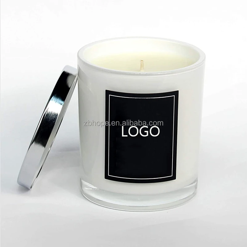 10oz glossy black white glass white frosted candle jar with lid and ...