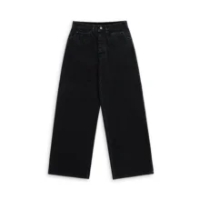 Vintage Washed Black Japanese Selvedge Denim Jeans Curved Front Pockets Back Buckle Denim Pants 15oz Cotton Wide Leg Baggy Jeans