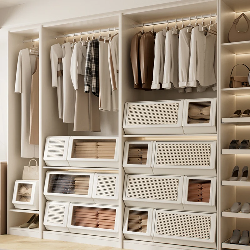 WANUO Bedroom Closet Organizer Stackable Bedding Storage Bin Home Sloped-Opening Storage Bin