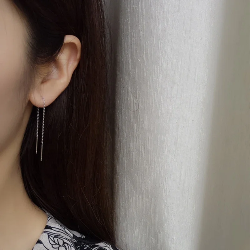 New Trendy 18k Gold Plated Needle Thread Earing 925 Sterling Silver