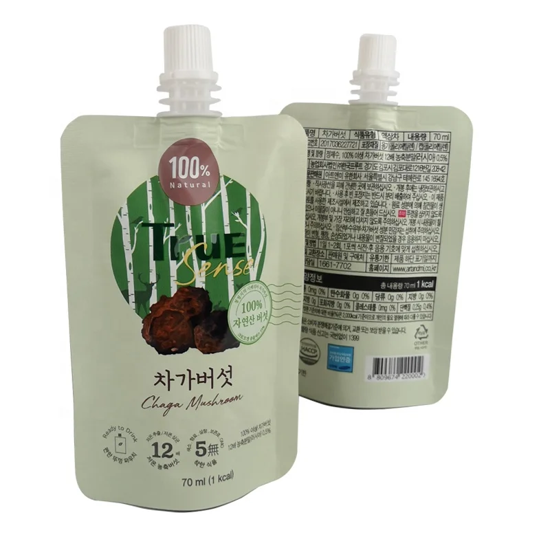 70ml Drink Stand up Middle Spout Liquid Pouch Reusable Doypack for Juice Packaging Bag Attached with the PVC Rail