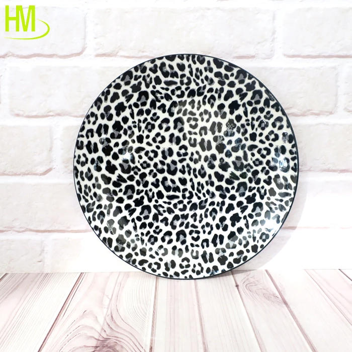 2025 New Customizable Leopard Print Dinnerware Sets Ceramic Porcelain Dinner Plates for Parties Stoneware Material