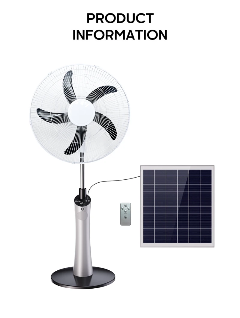 Electric Solar Standing Fan, Plastic, USB - detail 2