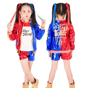 Hot selling TPM1442 Superhero Girls Harley Quinn Costume T Shirt Jacket Clothing Set for Halloween Christmas Cosplay Costumes
