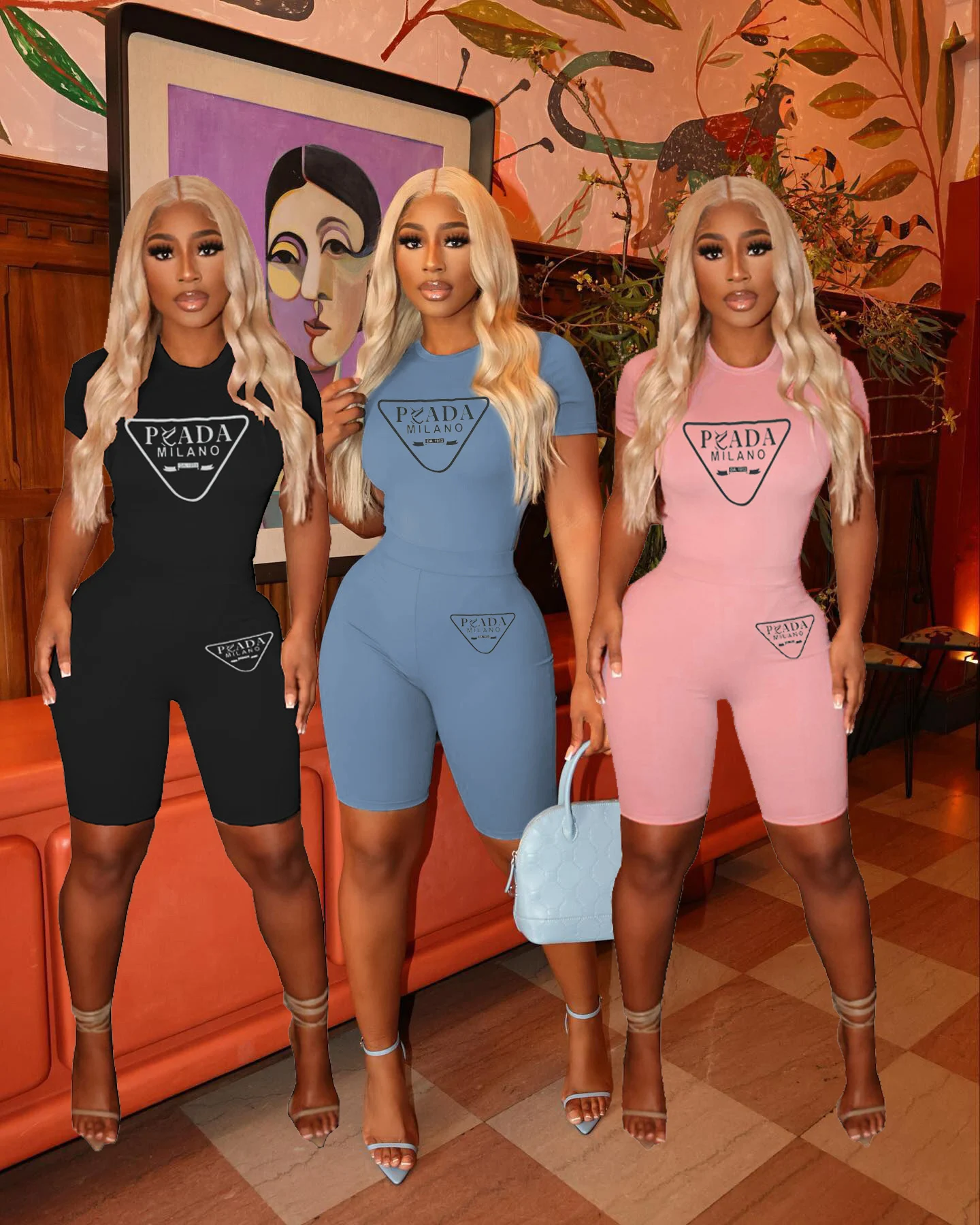 Summer 2023 Women Clothing Luxury Brands Designer Casual Tracksuit Printed  Bodysuit And Shorts 2 Two Piece Short Set - Buy Brand Name Women Clothes  Product on 