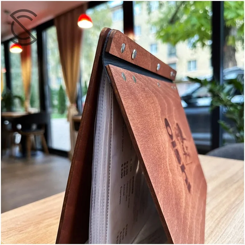 Wholesale Eco-friendly IP67 Waterproof Premium Custom Engraved Logo A4/A5 Wood Grain Menu Screw Post Binding for Cafe