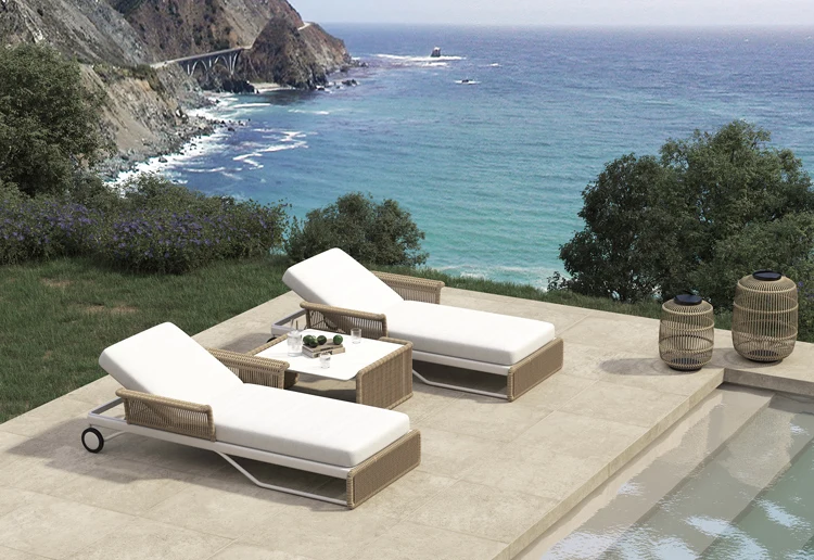 Aluminum Stacking Outdoor Beach Furniture Sun Loungers Rattan Hotel