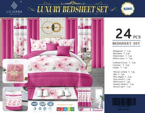 LILIANNA COLLECTION Customize 24 Pieces Bedspread Sheet Set with Matching Curtains King Size Quilted Bedspread & Coverlets