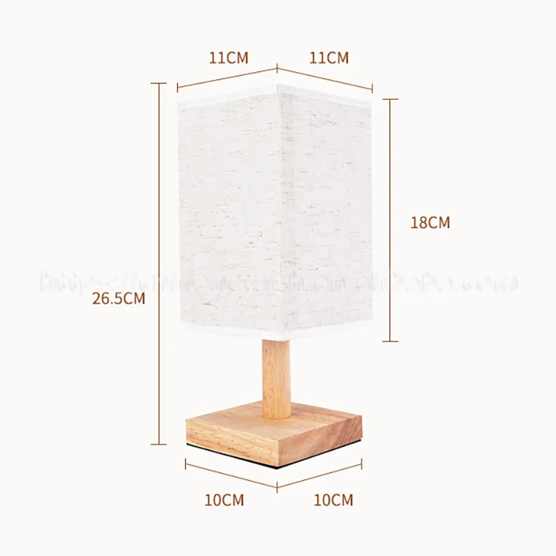 Wooden Base Fabric Shade Simplicity Design Linen Round Table Lamp Light for Reading Room Bedside Living Room