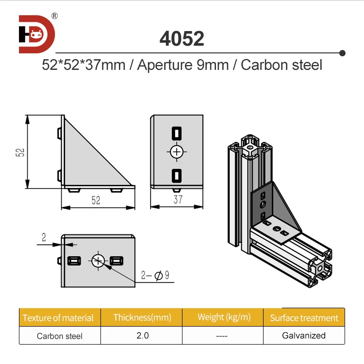 4052 Carbon Steel Galvanized Corner Code 4040 Aluminum Profile Corner Fittings Connection L Corner Seat Fixing Parts factory