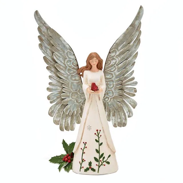 Customized wings Elegant Wonderful Design Cardinal Holly Angel Statue Polyresin High Quality Gifts Home Decor Resin Figurine