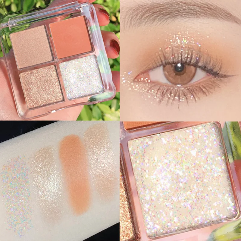 Лидер продаж, стойкие водостойкие тени для век, блестящие матовые тени для век с высоким пигментом, 4 цвета, косметика, палитра теней для век