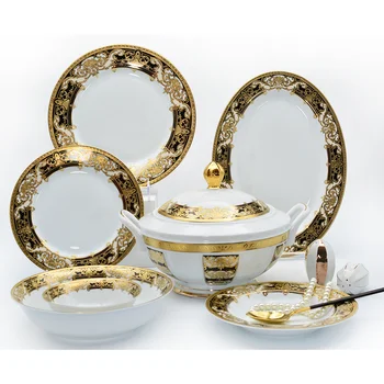 Porcelain Dinner Set Luxury Dinnerware Set Embossed Gold Design Bone ...