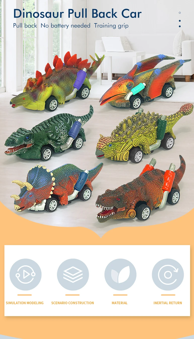 Trending New model Dinosaur Shape Power Toy Pull Back Dinosaur Car Funny Plastic Vehicles Set Dinosaur Toy Car Diecast Toys