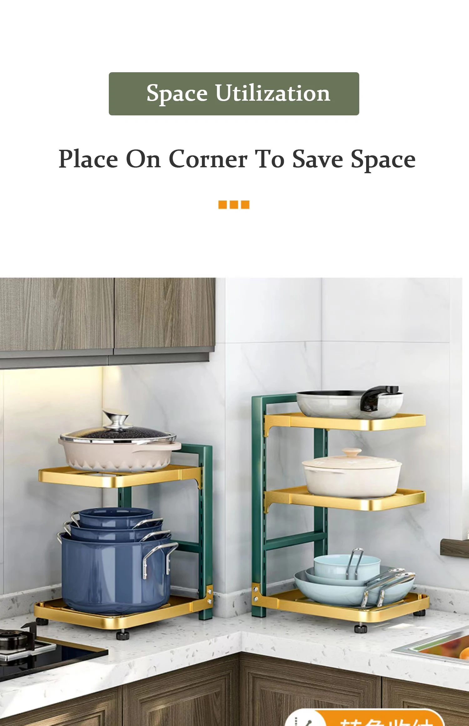 New Kitchen Counter Pan Shelf Organization Storage Pot Rack