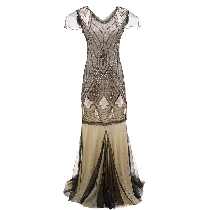 Prettyguide Women's 1920s Black Sequin Gatsby Maxi Dress
