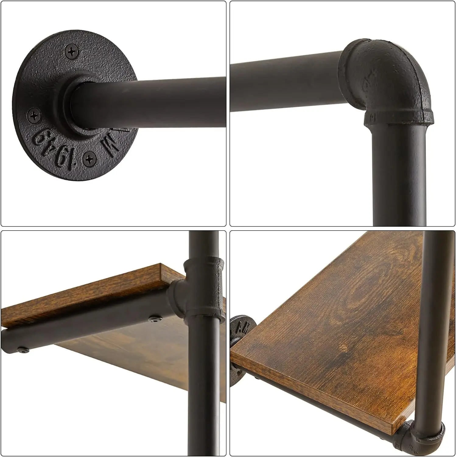 11 Inches Industrial Black Iron Pipe Shelf Brackets,Heavy Duty Wall