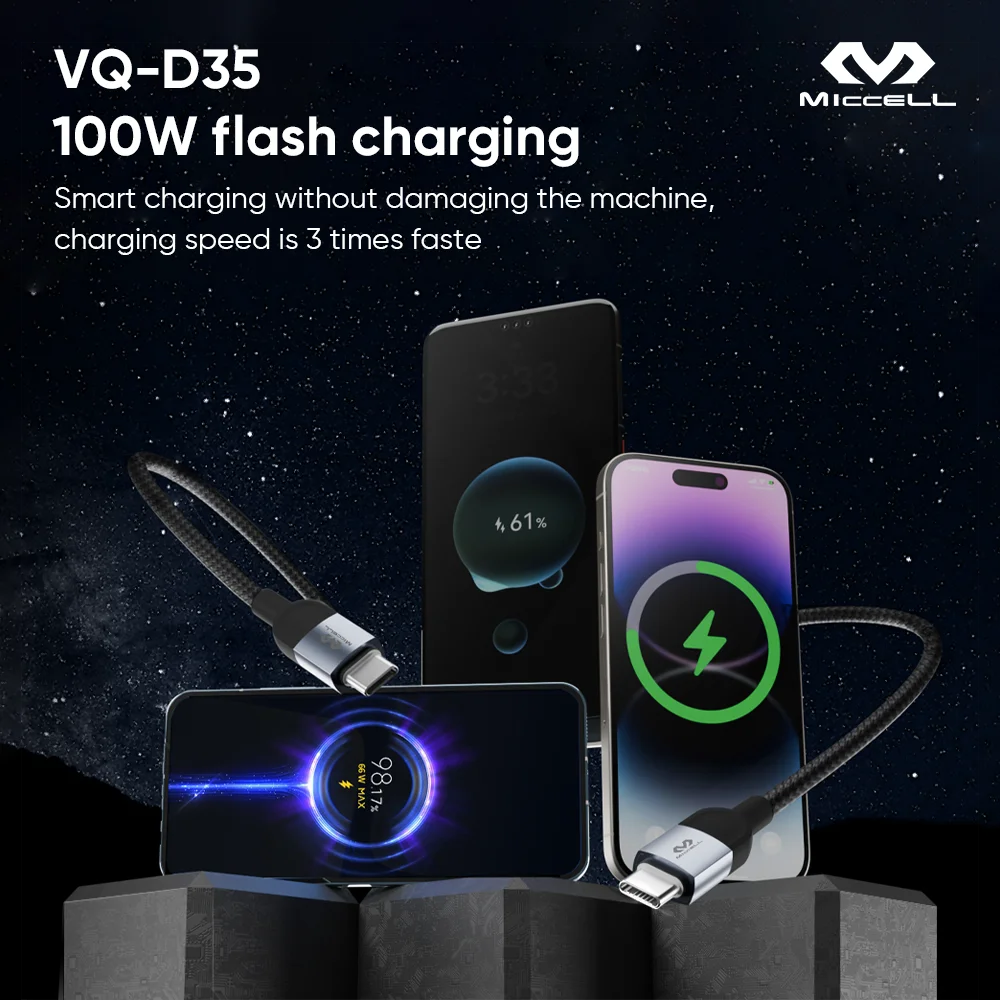 Miccell Pd 60w Fast Charger Type c Cable Fast Charging for samsung Note 10 Aluminum Alloy Braided 60w Pd Data Cable