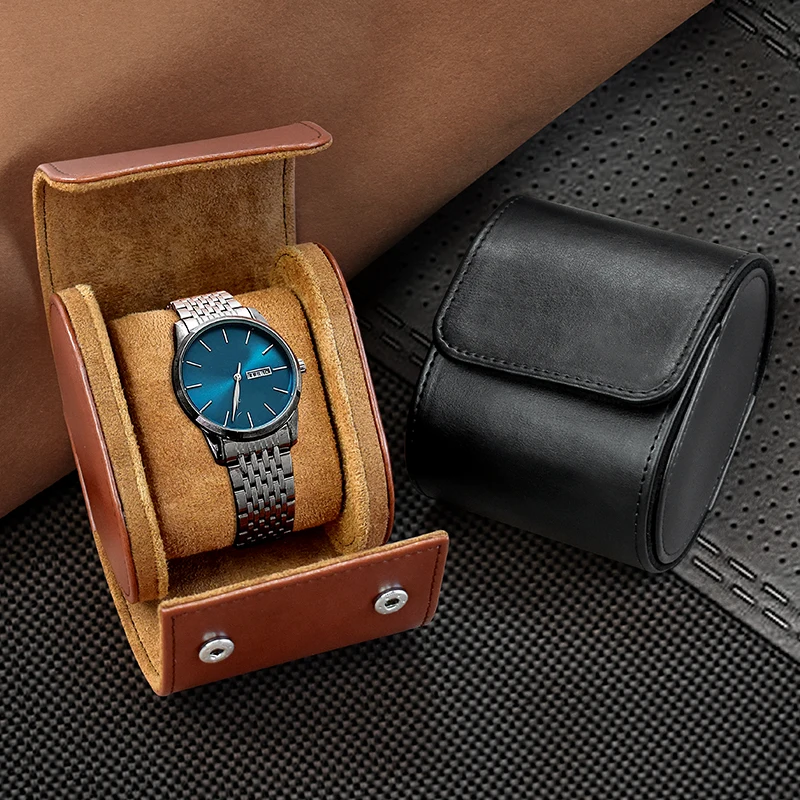 Luxury Modern Single Watch Rolling Storage Box Case PU Leather Custom Logo Watch Display Men Watch Rolling Box Case