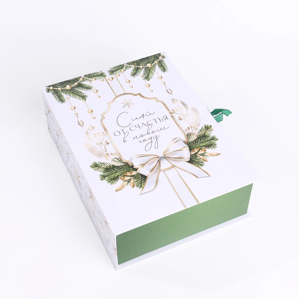product customizable book style christmas paper gift box full color printing  matte film gold embossed festive packaging-2