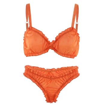 women's underwear spot satin lingerie sets frill edge underwear & panties sets in orange