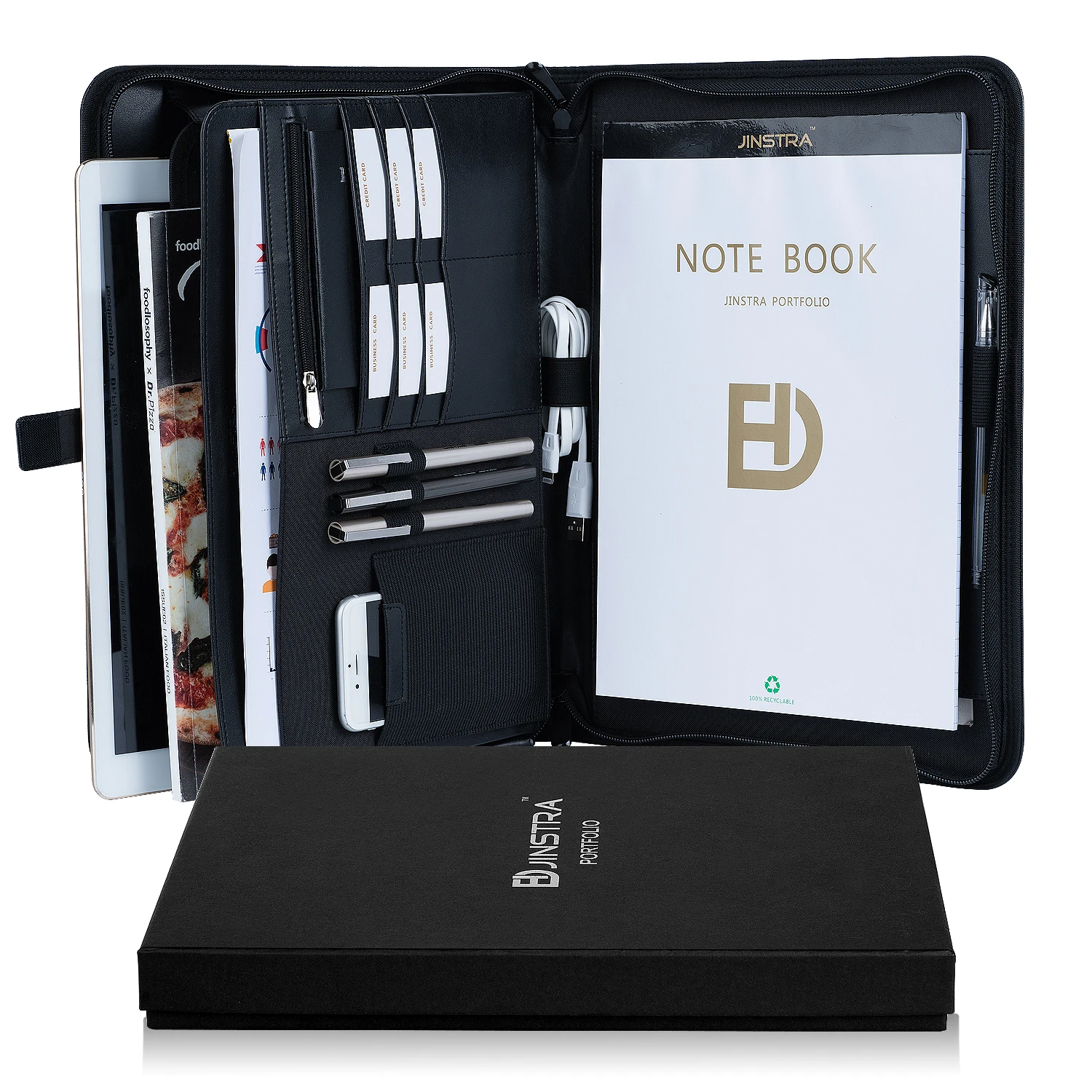 Высококачественная искусственная кожа на молнии A4 Padfolio папка для документов кожаная портфолио с коробкой PU файлов