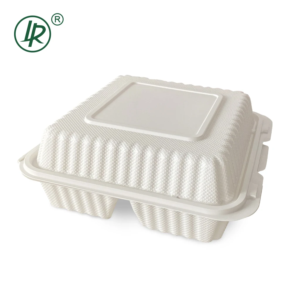 3 Compartment Hinged Clamshell Corn Starch Biodegradable Takeaway Disposable Plastic Food Meal Prep Containers
