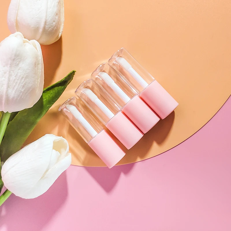Empty Mini Lip Gloss Tube with Brush Small Lipgloss Tube Liquid Lipstick Tube Packing Cosmetics Screen Printing PET Round Screw