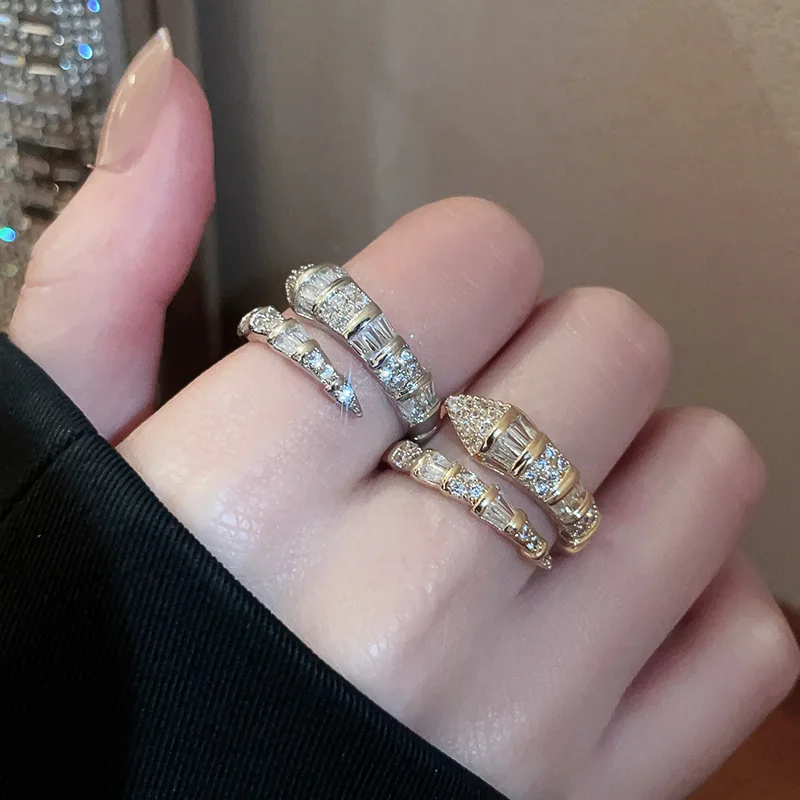 European and American Cold Wind Zircon Snake Shaped Ring, Niche High-end Design, Index Finger Ring, New Versatile Accessory
