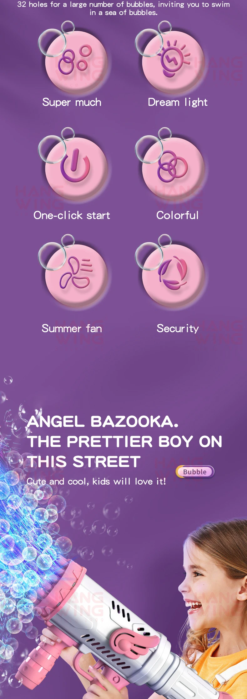 Hw 32 Holes Fully Automatic Bubble Machine Bazooka Smoke Angel Bubble