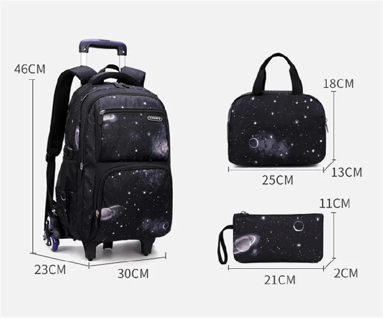 3pcs Set Kids School Rolling Backpack Trolley Bag Student Backpack on Wheels School Wheeled Backpack Bag for Teenagers Travel