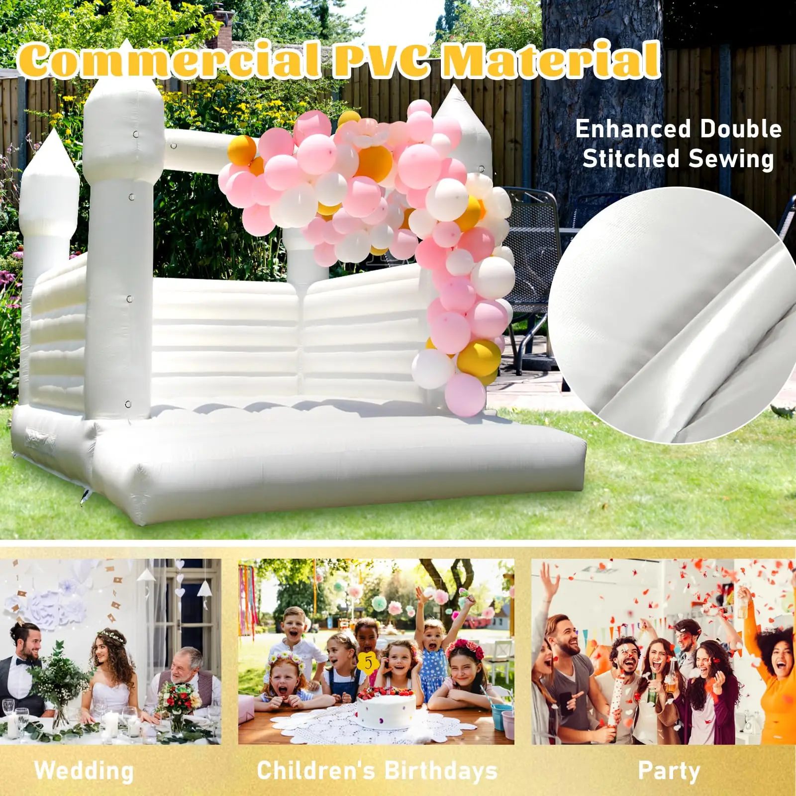 13x11,5x10FT Commercieel PVC Opblaasbaar Springkasteel Groot Wit voor Bruiloften, Verjaardagsfeesten en Decoraties_voghion.com