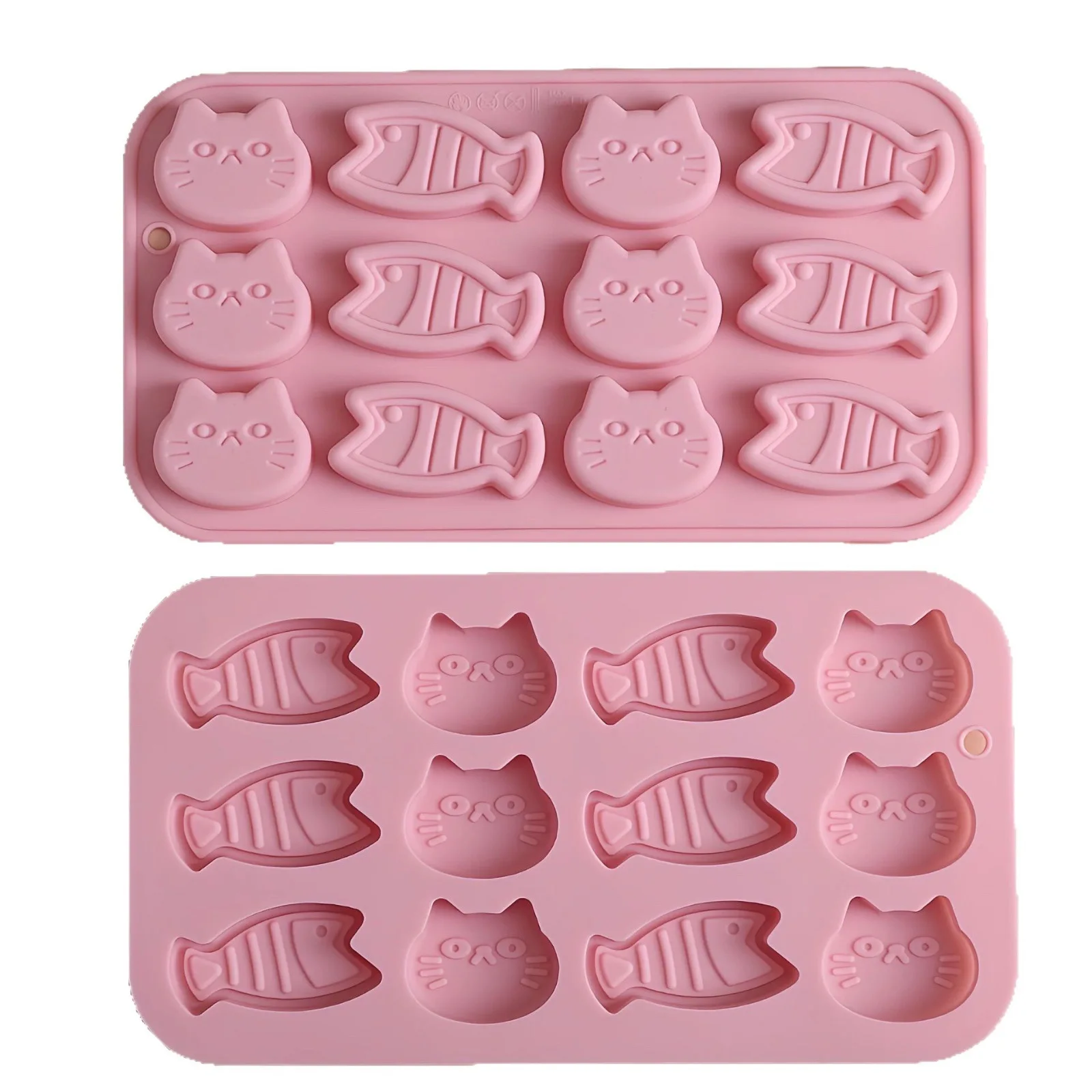 12-Grid Kitten and Fish Shaped Silicone Baking Tools Resin Cake Mold for Chocolate and Cake Decorations