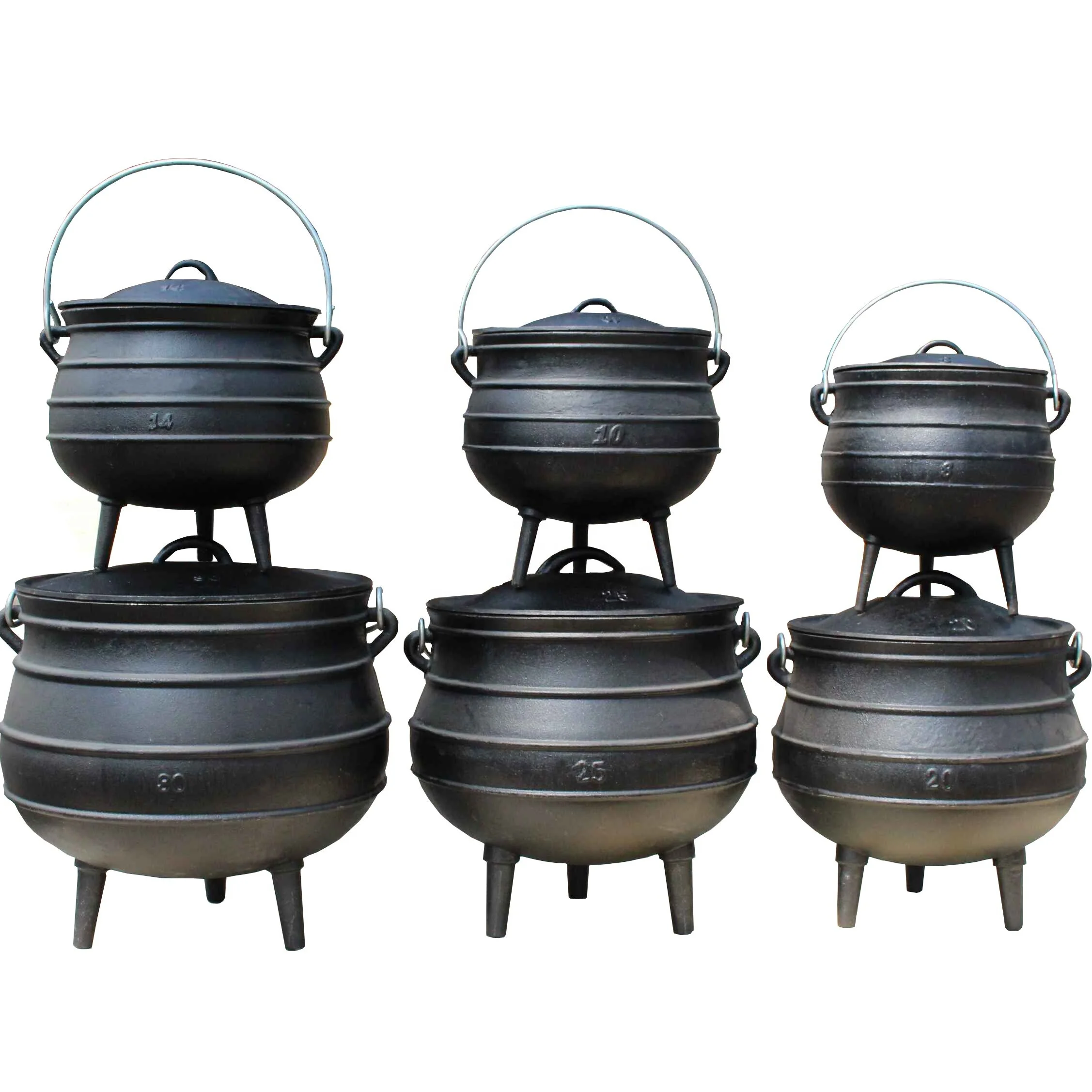 TOP QUALITY Different Sizes 3 Legs Cast Iron Camping Dutch Oven POTJIE POT Big Cauldron Stocked for SALE