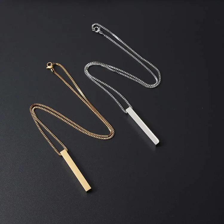Chain 3D Bar Pendant Necklace