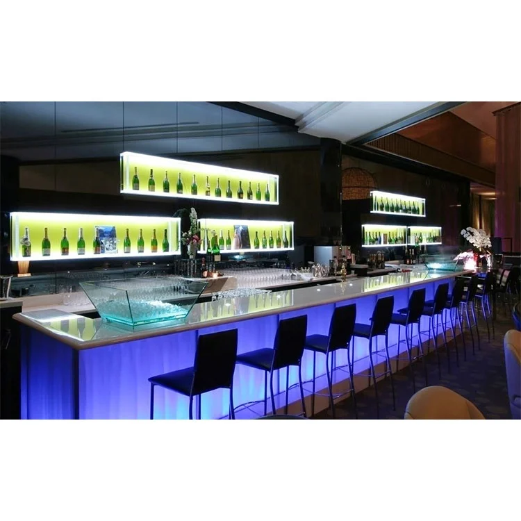 Factory Custom Marble Top Flower Pattern bar Counter Design Led Lighted Cafe Restaurant  Bar Counter