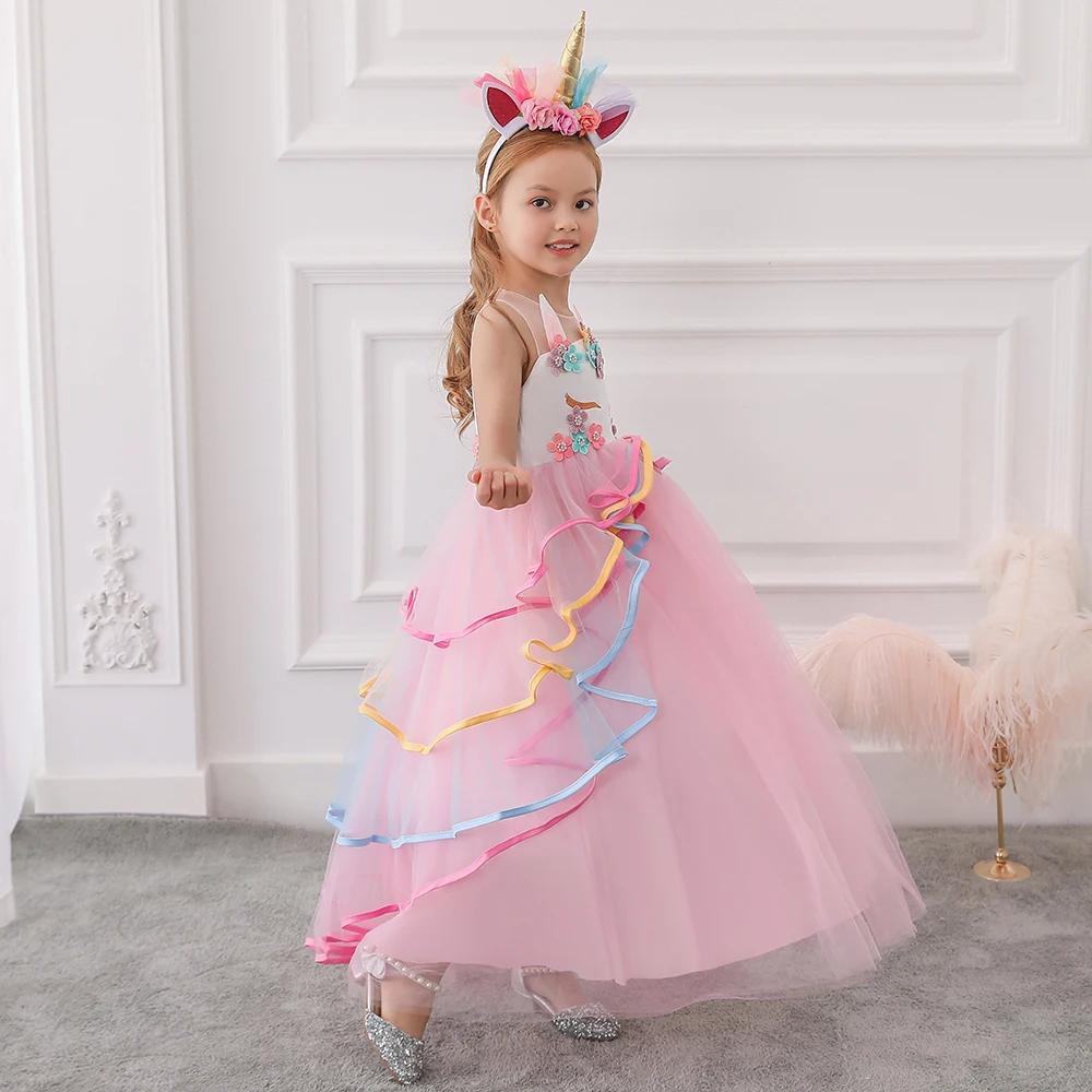 MQATZ Pink Princess Cosplay Dress for Girls Hot New Children's Party Outfit for Age 5-12Years DJS009