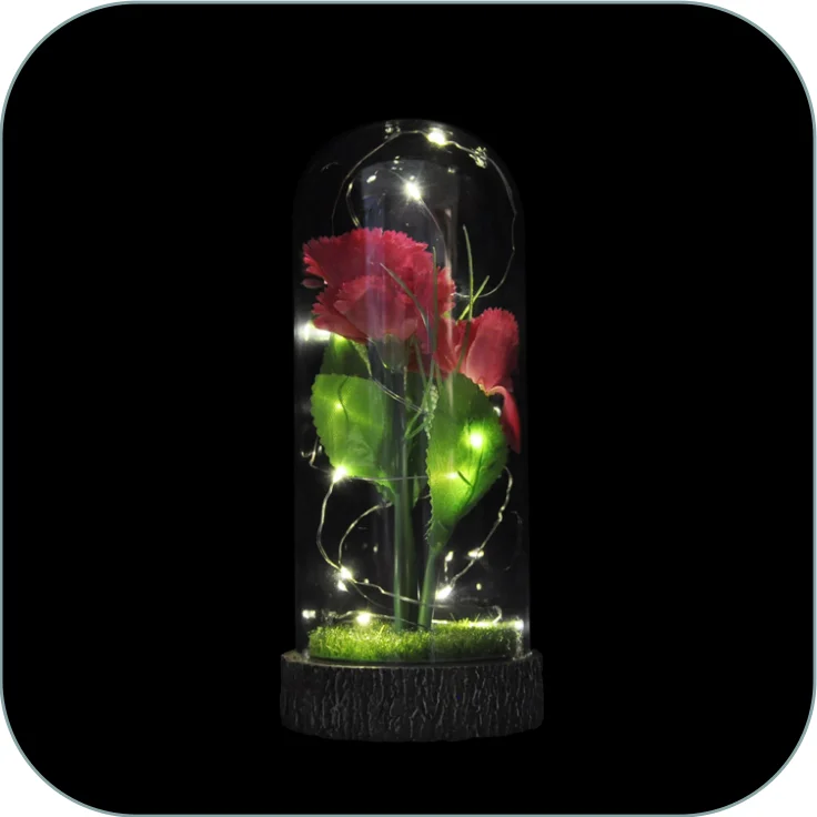 artificial rose galaxie flower in glass dome single galaxy rose with led lights perfect valentines day gifts centerpiece flower factory