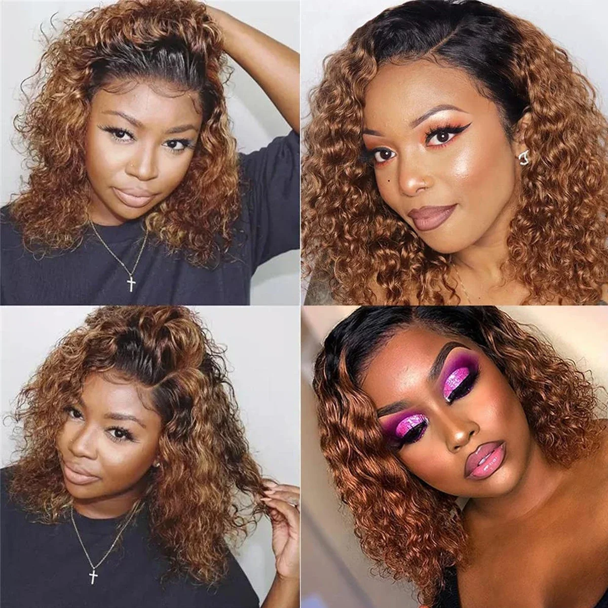 Echthaar Bob Perücke Ombré Deep Wave Mit Lace Front 180 Dichte_voghion.com