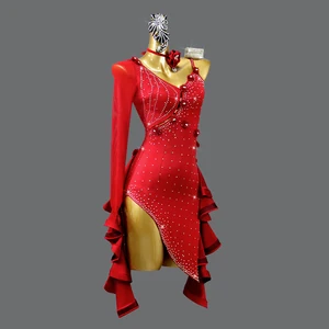 Red Children's Latin Dance Dress Latin Dancing Performance Kids Girls Competition Dance Dress Performance Costumes