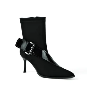 Women's Black Faux Suede Ankle Boots  - Pointed Toe Stiletto Heel Elastic Fashion Booties