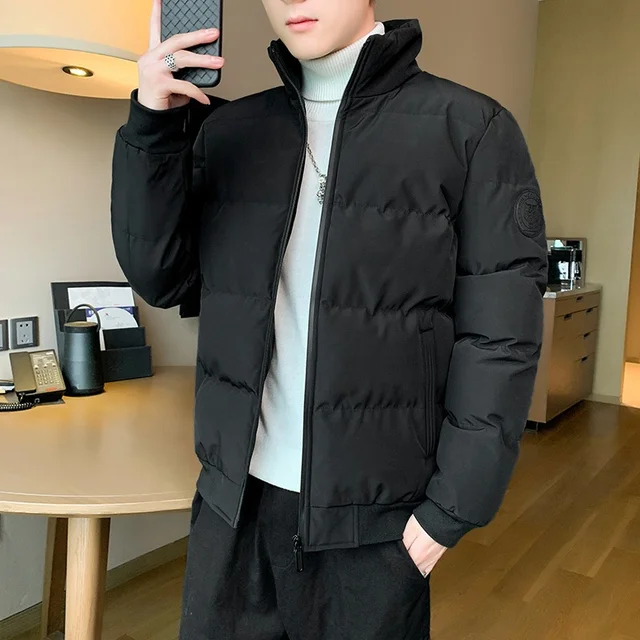 Cotton-padded men's autumn and winter thickened warm casual standing collar slim winter coat trend